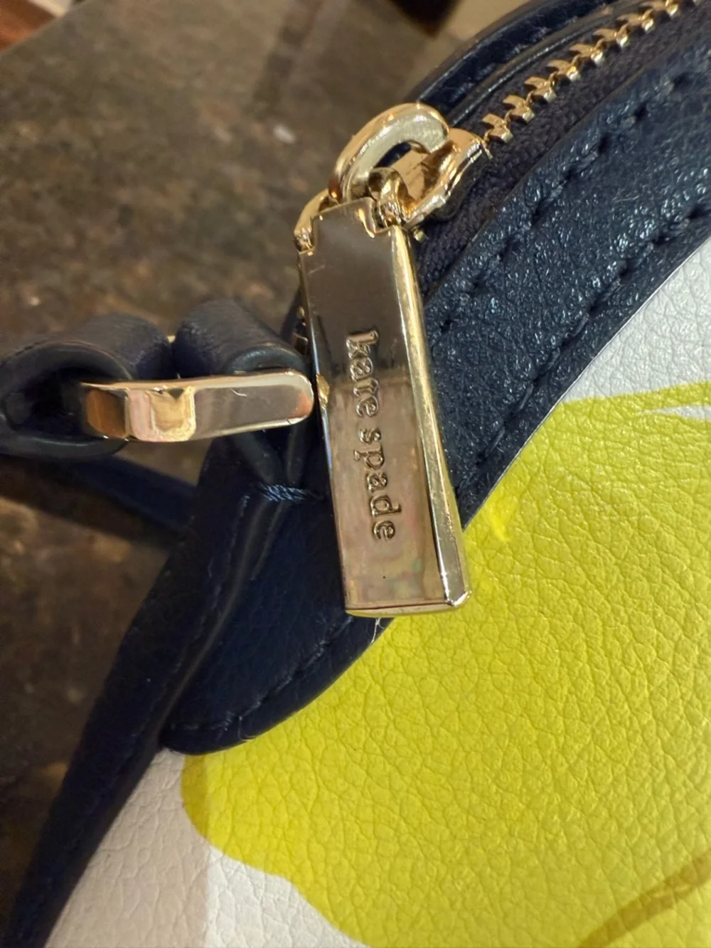 kate spade White Lemon Print Dome Crossbody with Navy Trim